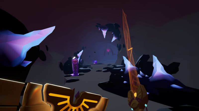 Venturing through a cave. I believe this is from the Rift version as I don’t recall the sword ever being translucent like that in the final Quest version.